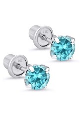 elegant white gold round basket baby March birthstone earrings